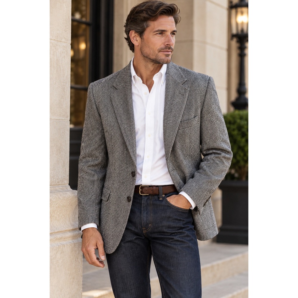 Chereskin Mens 38R Grey Herringbone Camel Hair Blend Blazer Sport Coat Italy